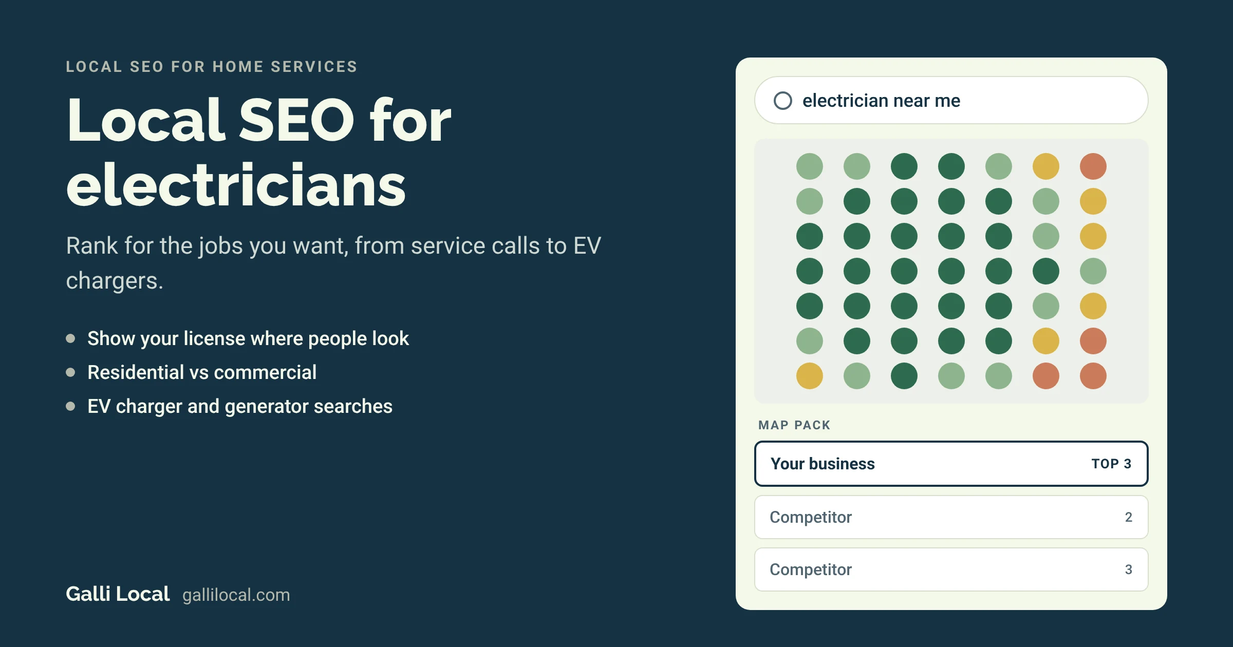 Local SEO for electricians: a map pack with your company in the top 3 for an electrician search