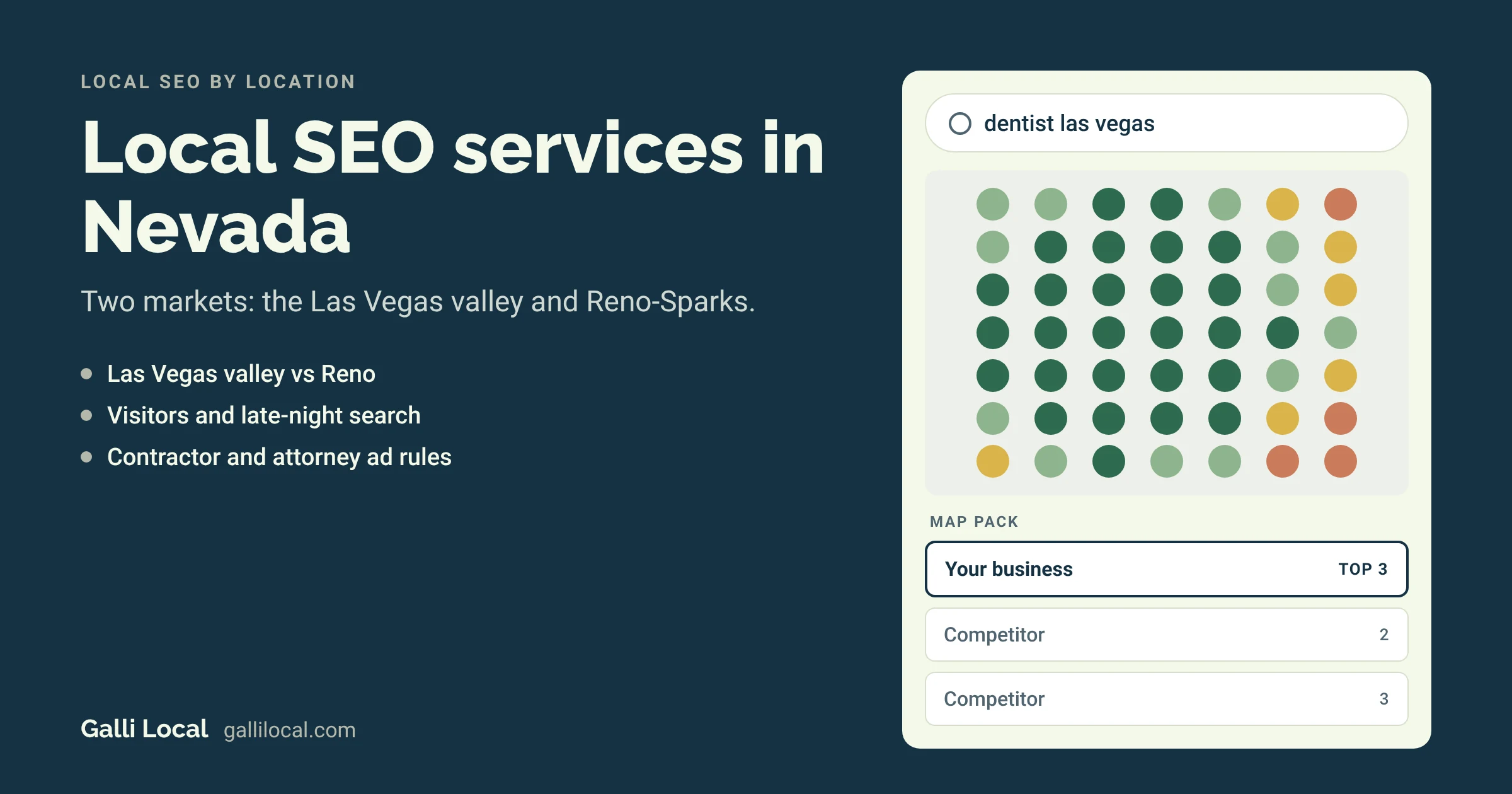 Local SEO services in Nevada: a map pack with your business in the top 3 for a dentist las vegas search