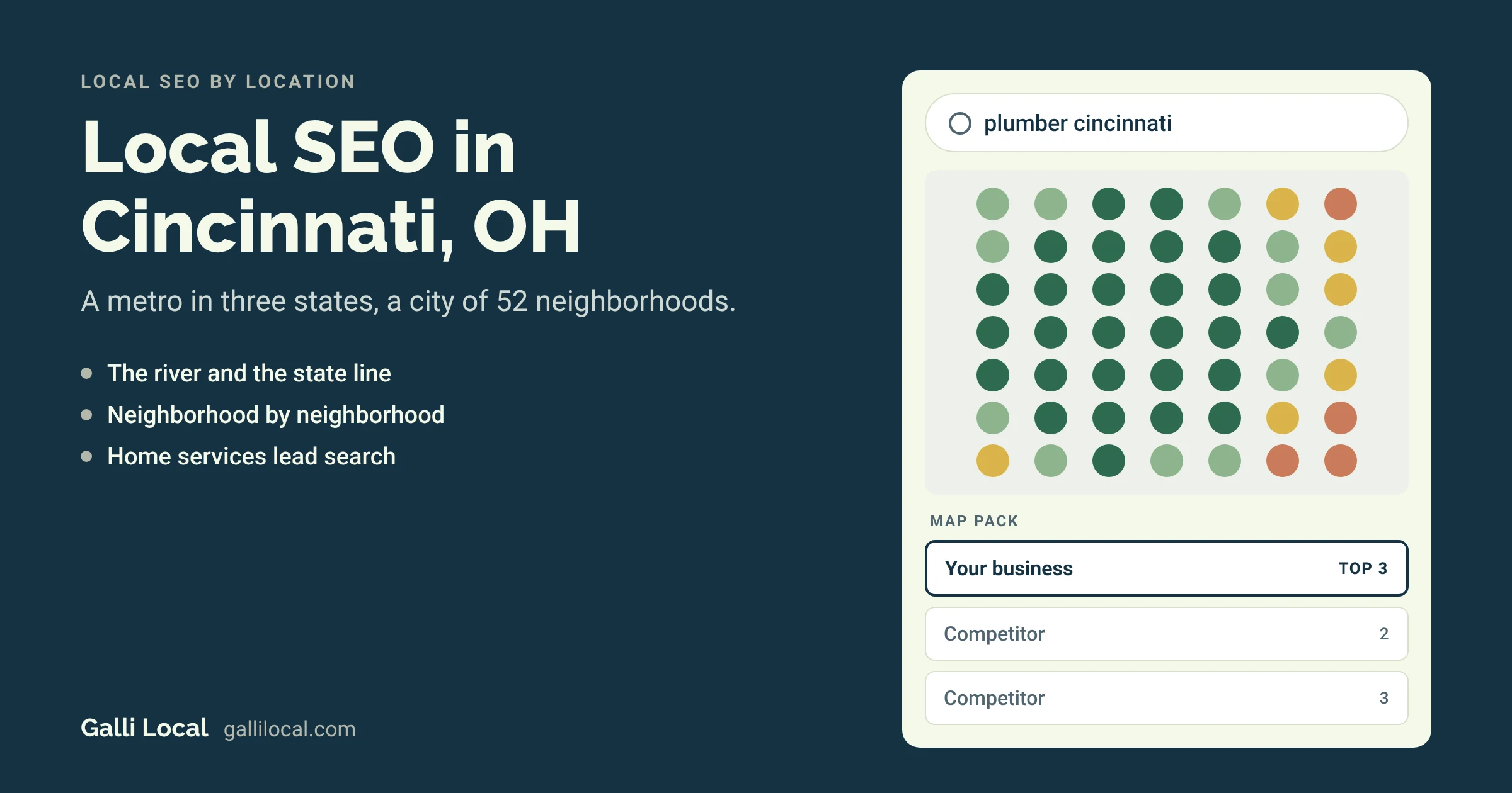 Local SEO in Cincinnati, OH: a map pack with your business in the top 3 for a plumber cincinnati search