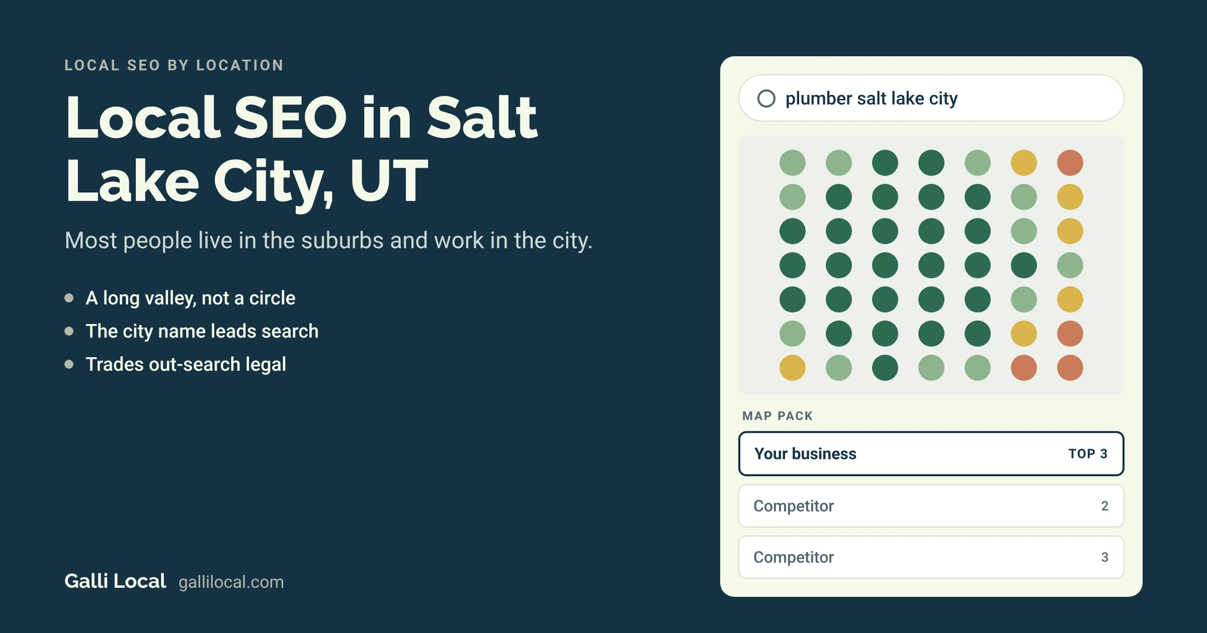 Local SEO in Salt Lake City, UT: a map pack with your business in the top 3 for a plumber salt lake city search