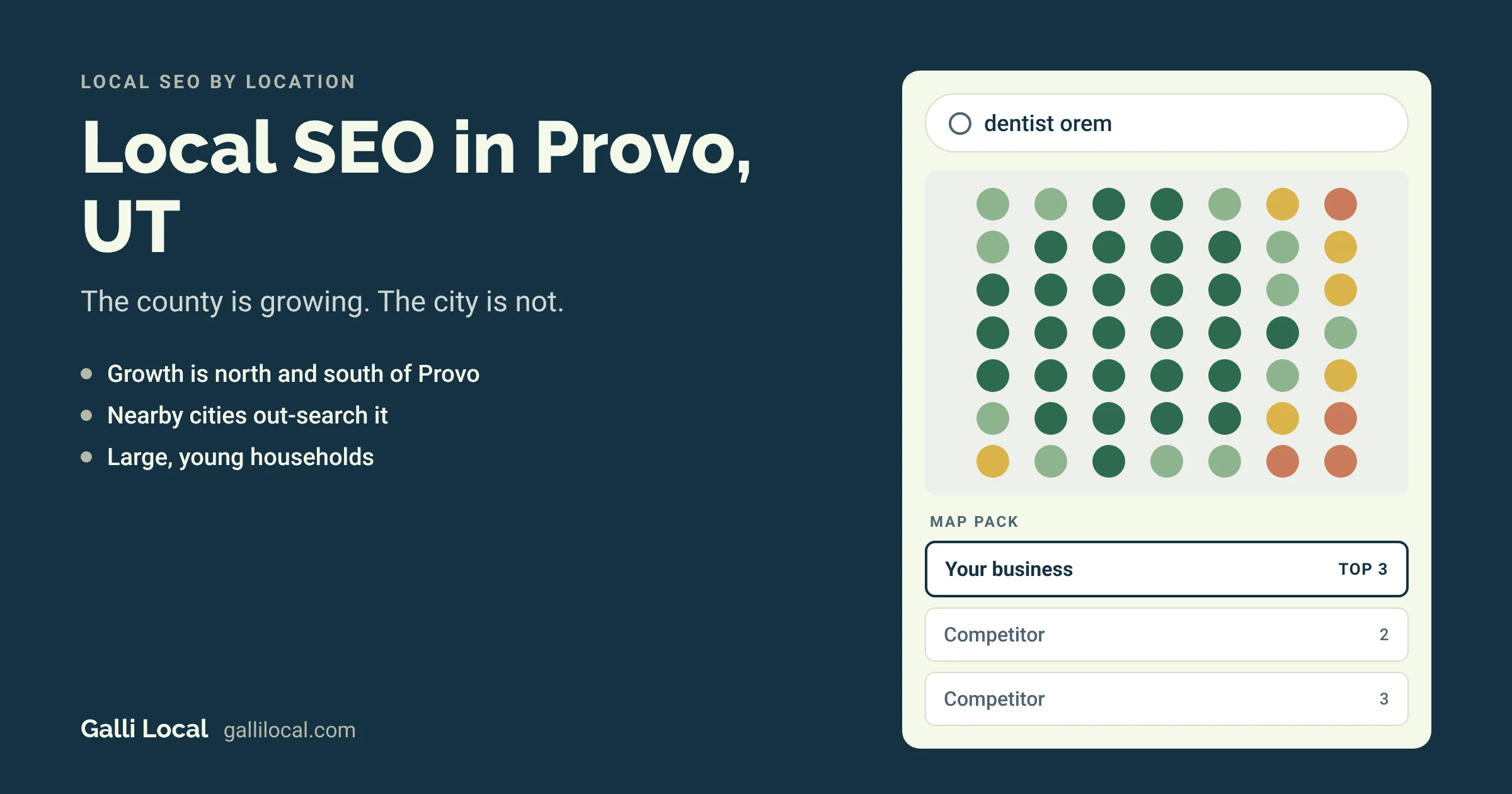 Local SEO in Provo, UT: a map pack with your business in the top 3 for a dentist orem search