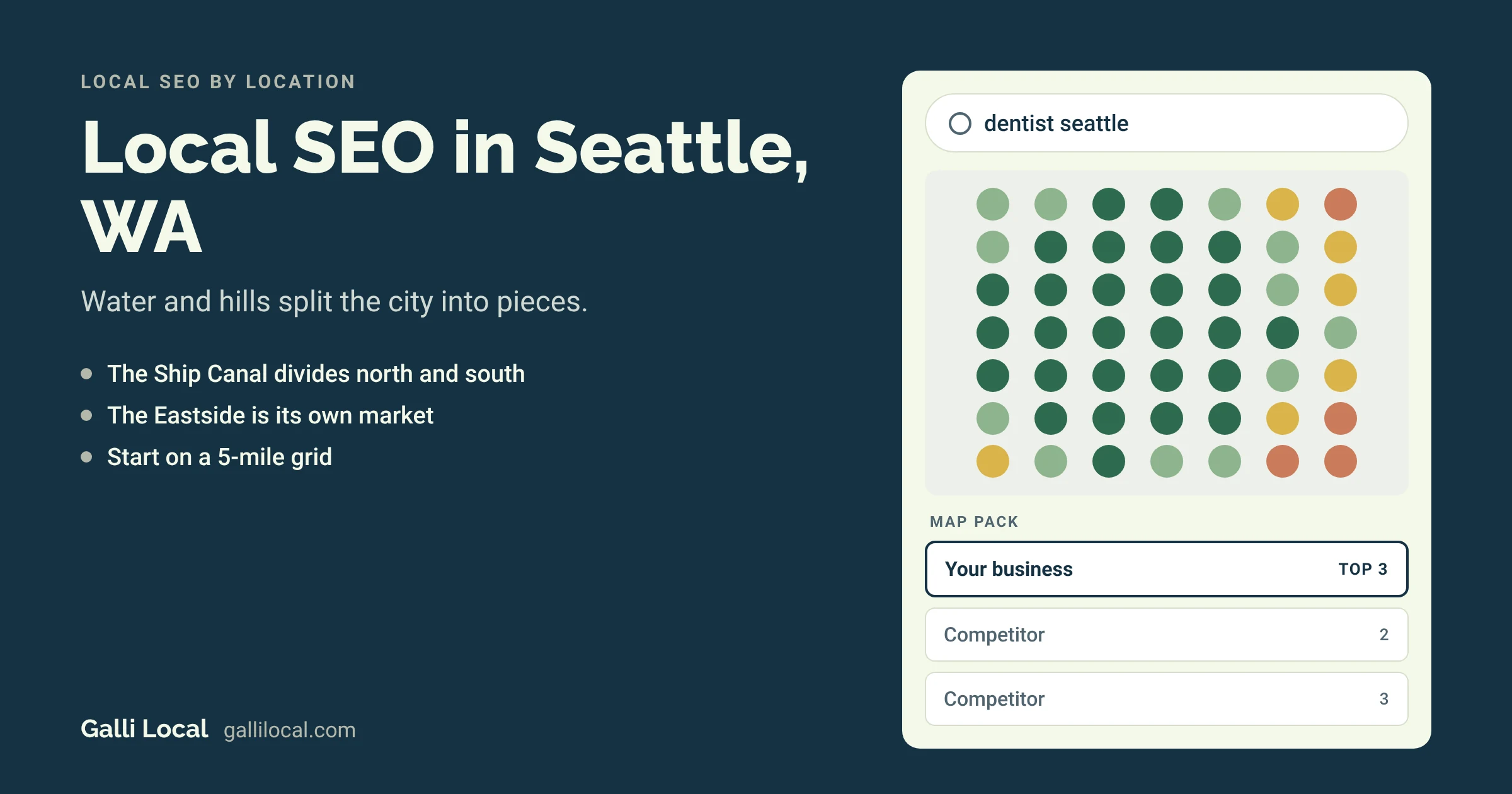 Local SEO in Seattle, WA: a map pack with your business in the top 3 for a dentist seattle search