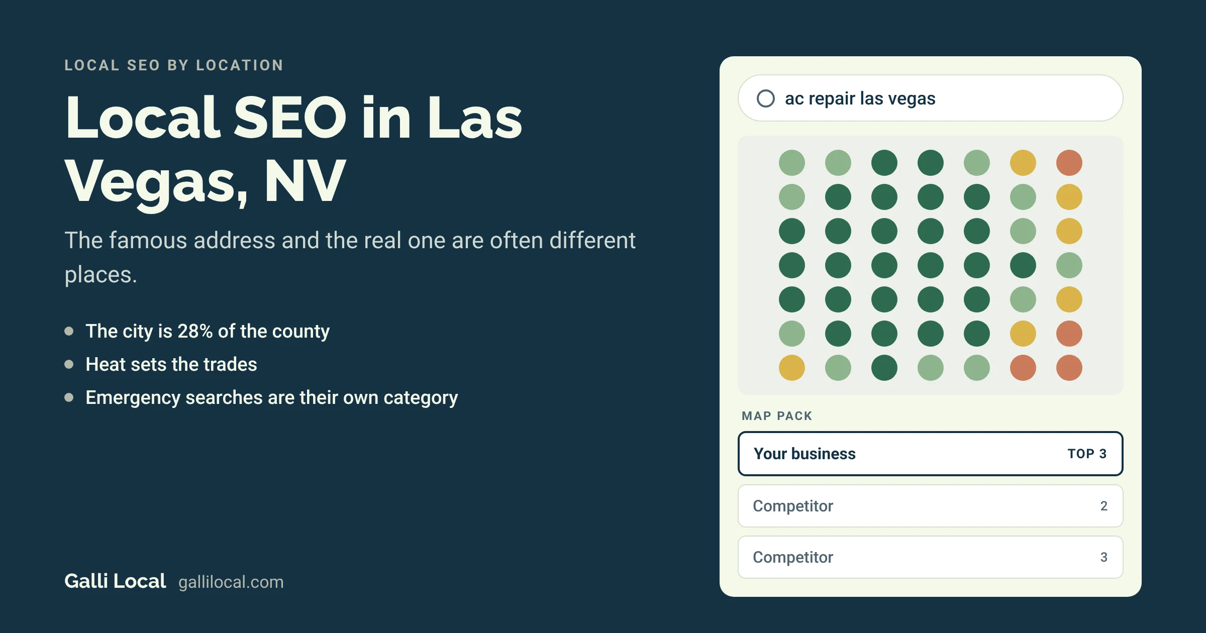 Local SEO in Las Vegas, NV: a map pack with your business in the top 3 for a ac repair las vegas search