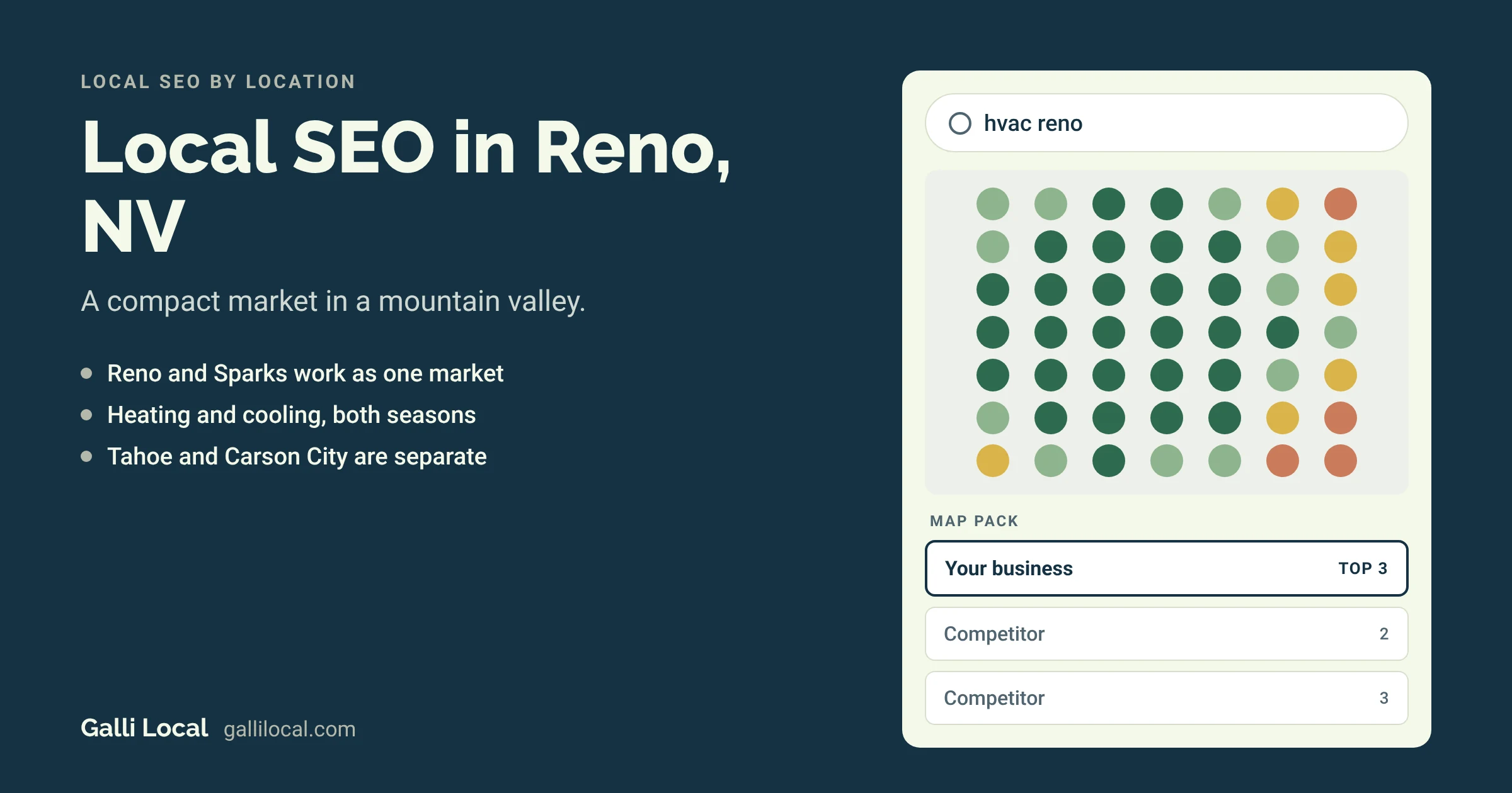 Local SEO in Reno, NV: a map pack with your business in the top 3 for a hvac reno search