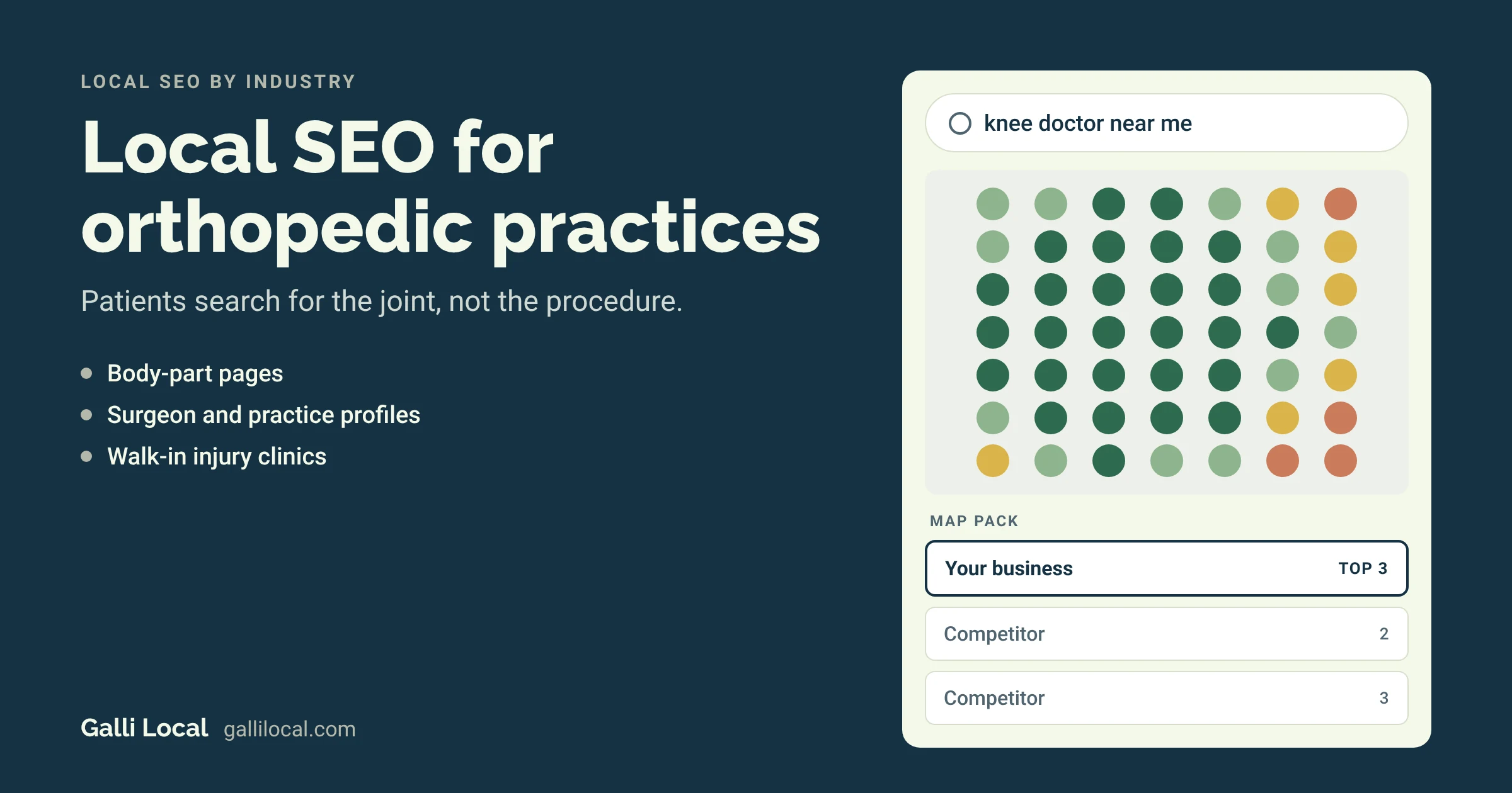 Local SEO for orthopedic practices: a map pack with your practice in the top 3 for a knee doctor search