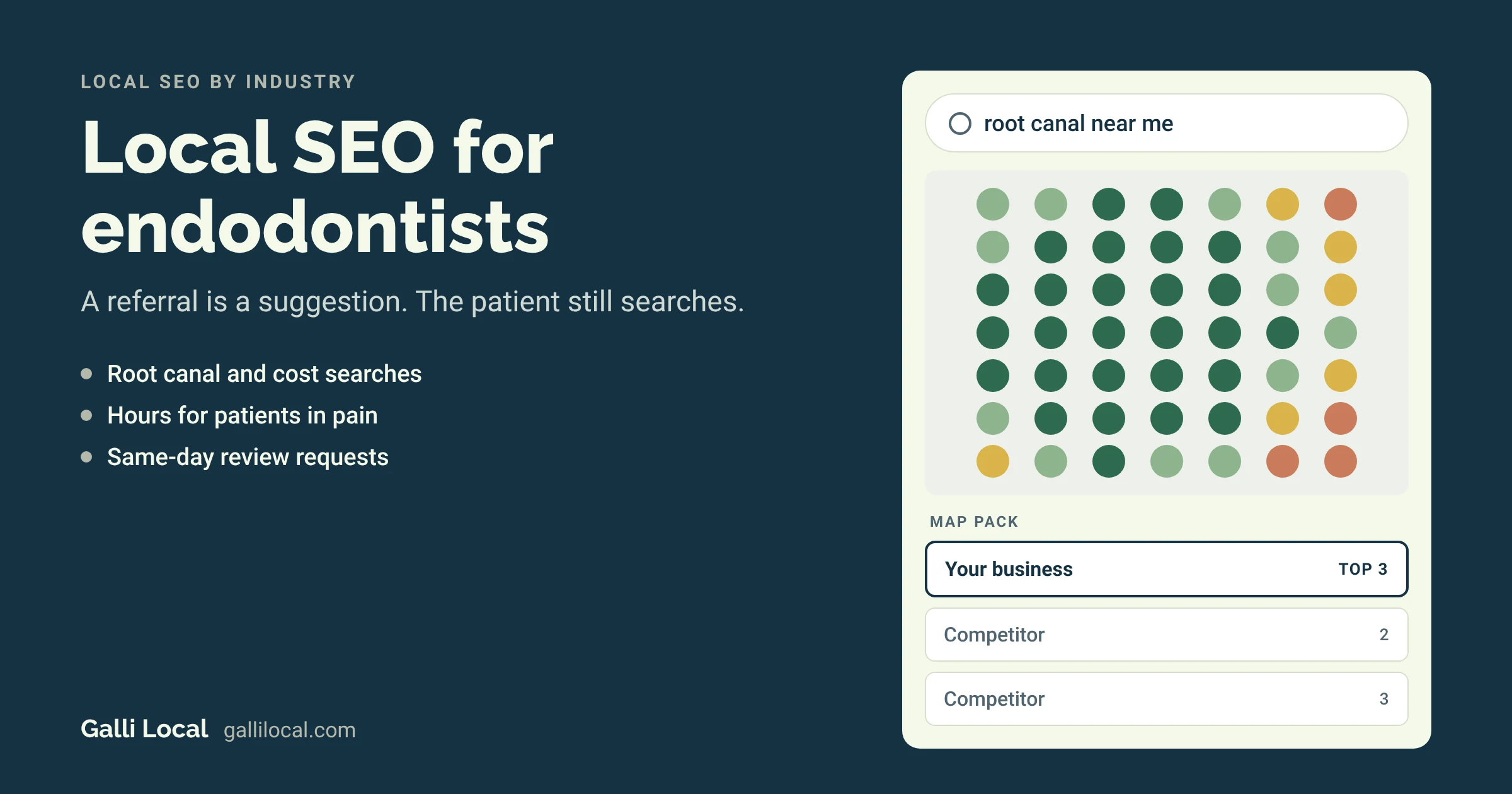 Local SEO for endodontists: a map pack with your practice in the top 3 for a root canal search