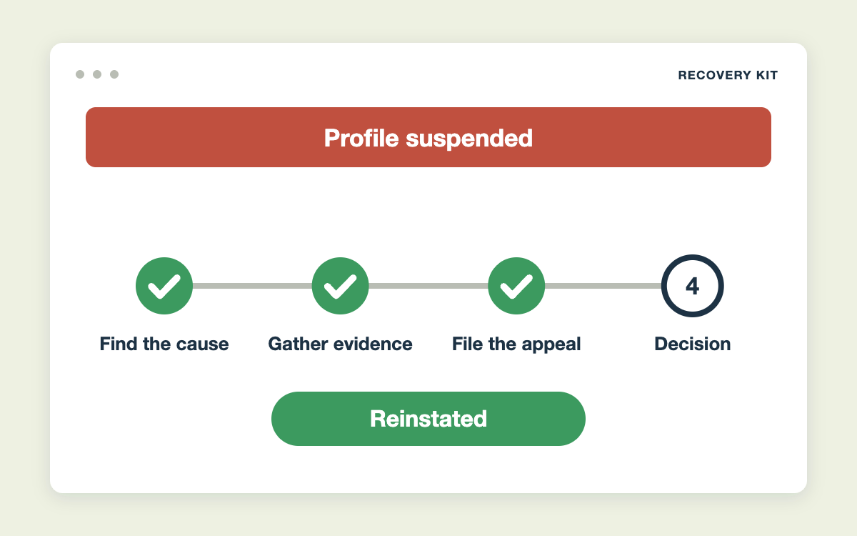 Four-step Google Business Profile suspension recovery path from finding the cause to the decision
