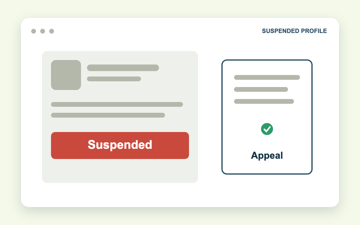 Suspended Google Business Profile next to a reinstatement appeal form