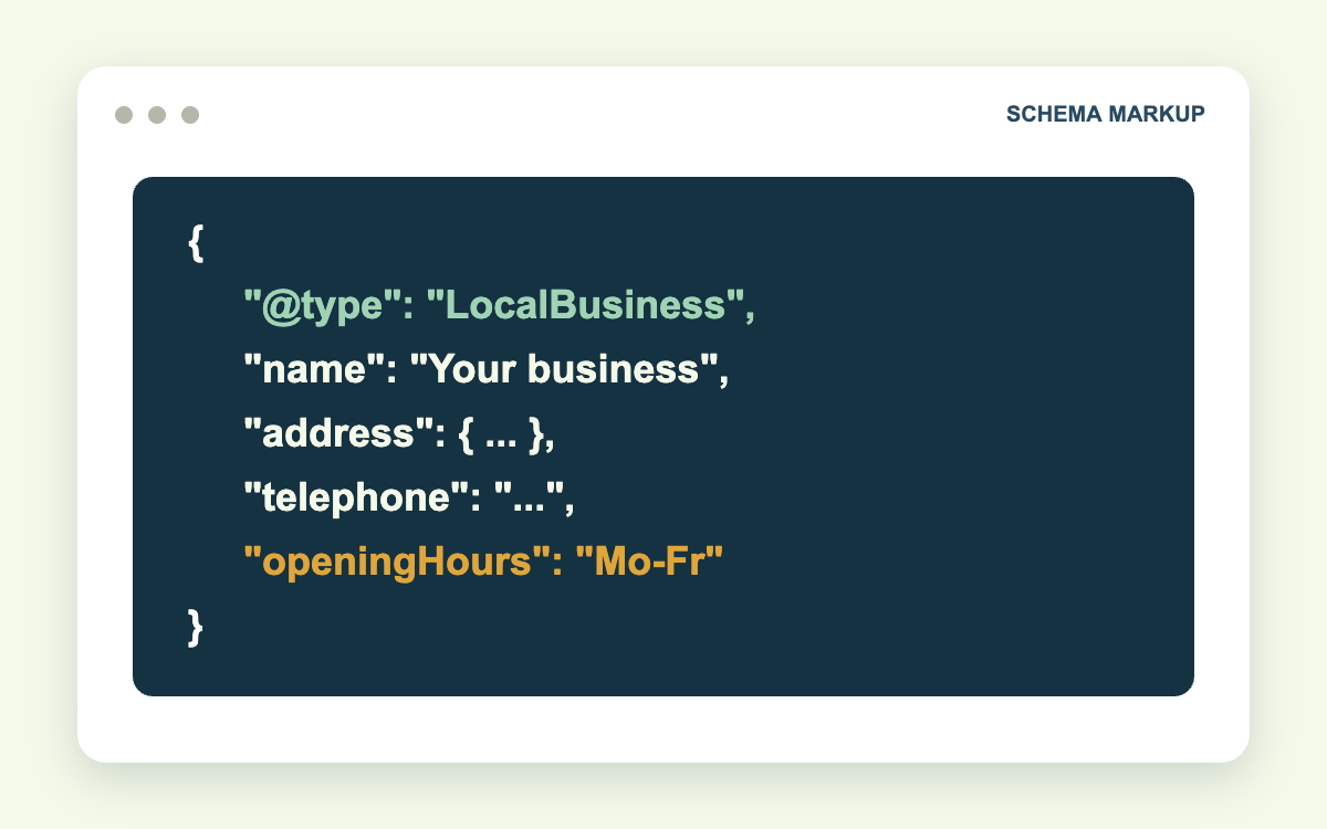 LocalBusiness schema markup example in JSON-LD